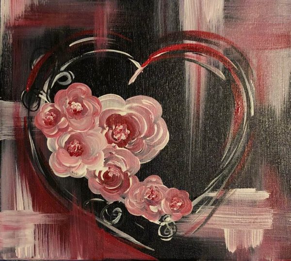 Hearts and Flowers Painting by Glitz and Glam Art Jam in Cedar Rapids