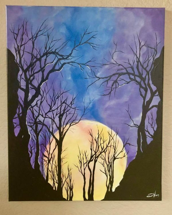 Peach and Purple Moon and Trees Painting Class by Glitz and Glam