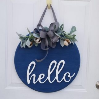3D Welcome Sign for Front Door, Hello Wall Hanging, Navy and Gray Farmhouse Sign