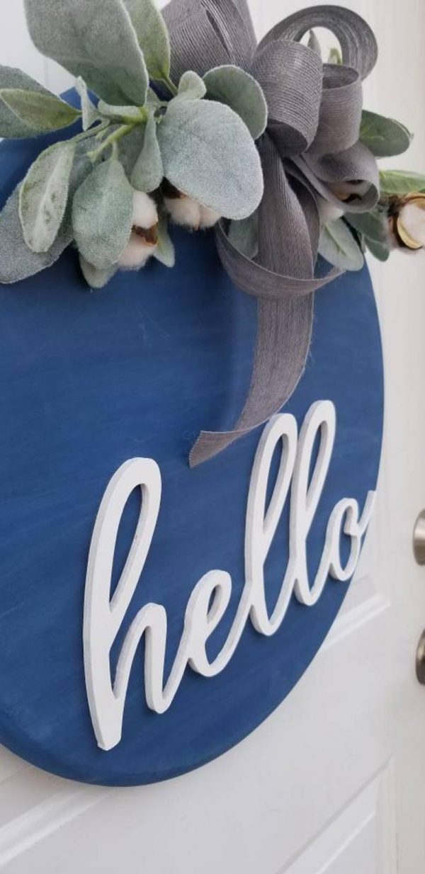 3D Welcome Sign for Front Door, Hello Wall Hanging, Navy and Gray Farmhouse Sign