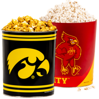 Iowa Hawkeyes Iowa State Cyclones Popcorn Tin - Almost Famous Gourmet Popcorn Company